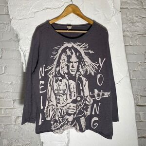 Magnolia Pearl Shirt Womens Neil Young Distressed Long Sleeve One Size Gray